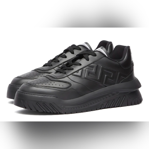 Versace Odissea Greca Black Leather Low Top Sneakers (Unisex) WMNS 9 Men's US 7 - Picture 3 of 6